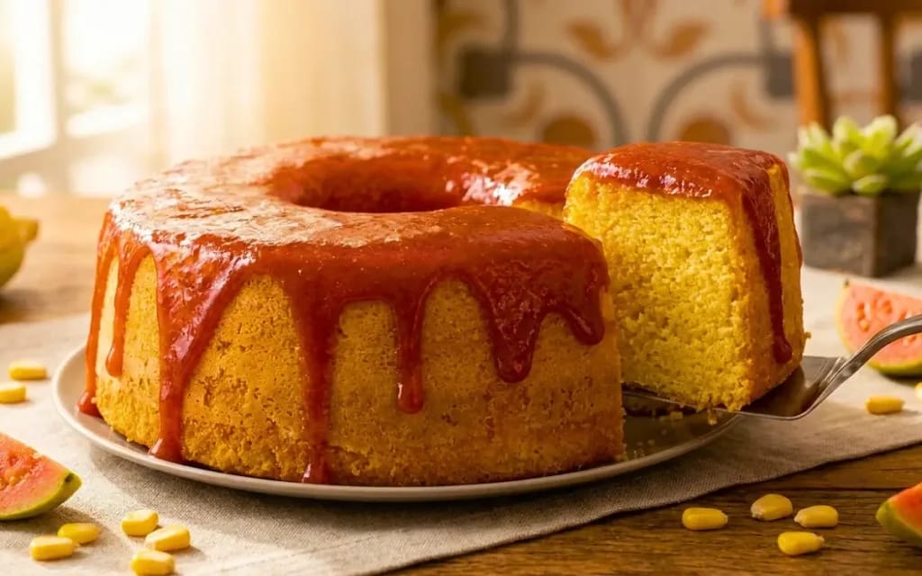 Bolo de Fubá Fofinho com Calda de Goiabada que Derrete na Boca